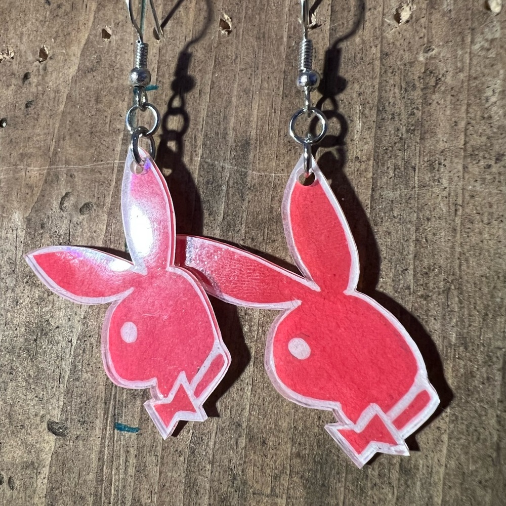 Pink Playboy Bunny Drop Earrings